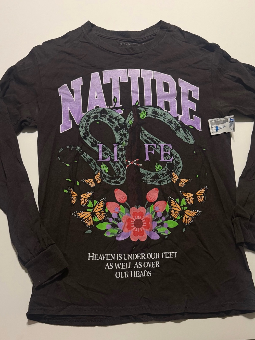 PacSun Black Long Sleeve Tee with Purple Nature Graphic
